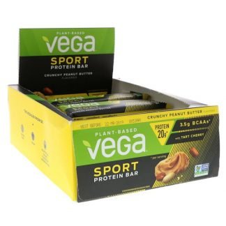 Vega, Sport Protein Bar, Crunchy Peanut Butter, 12 Bars, 2.5 oz (70 g)
