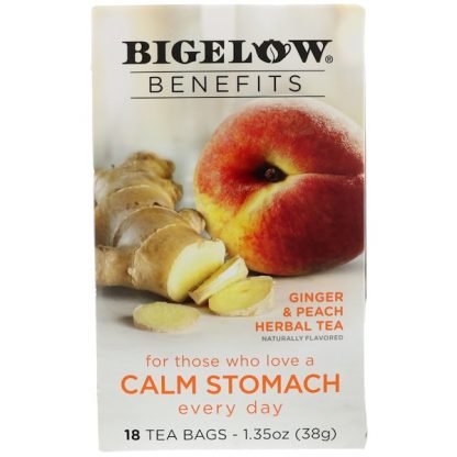 Bigelow, カームストマック（胃を落ち着ける）、ジンジャー&ピーチハーバルティー、ティーバッグ18個、1.35 oz (38 g)