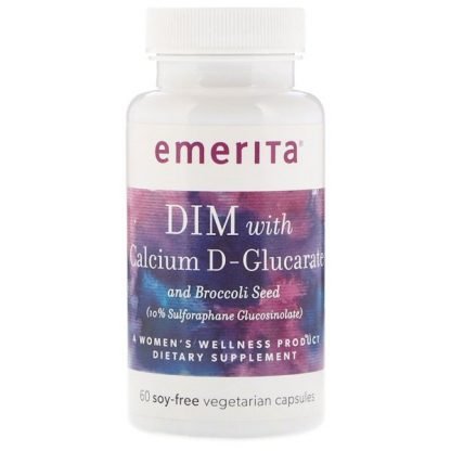 Emerita, カルシウムD-グルカ酸とブロッコリーシー配合DIM、大豆フリーベジタリアンカプセル60個