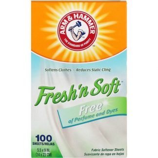 Arm & Hammer, Fresh ’N Softシート型柔軟剤、香料・染料なし、100枚