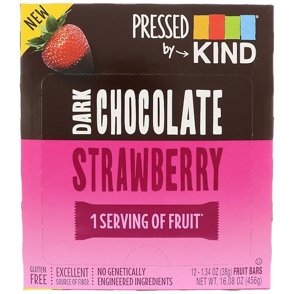 KIND Bars, Pressed by KIND, Dark Chocolate Strawberry, 12 Fruit Bars, 1.34 oz (38 g) Each