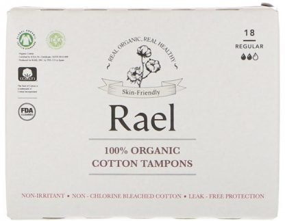 Rael, 100%オーガニックコットンタンポン、レギュラー、18タンポン