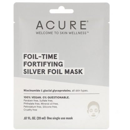 Acure, フォイルタイムの肌を強化するシルバーフォイルマスク、使い捨てマスク1枚、0.67 fl oz (20 ml)