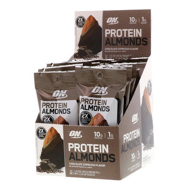 Optimum Nutrition, プロテインアーモンド、チョコレートエスプレッソ、12袋、各43g(1.5oz)