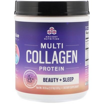 Dr. Axe / Ancient Nutrition, Multi Collagen Protein, Beauty + Sleep, Calming Natural Lavender Flavor, 18.9 oz (535 g)