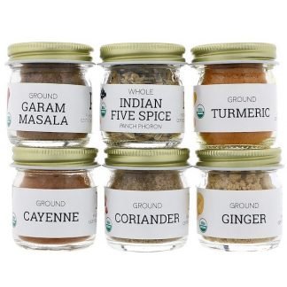 Pure Indian Foods, Organic Indian Spice Starter Kit, Experience Level: Beginner, Variety Pack, 6 Seasonings (Discontinued Item)