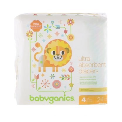 BabyGanics, 超吸収姓オムツ、サイズ4、22-37ポンド、(10-17 kg)、24枚