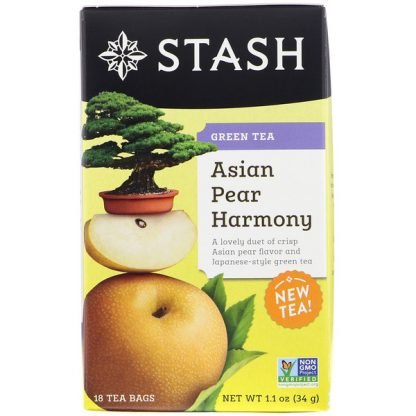 Stash Tea, 緑茶、アジア梨ハーモニー、18ティーバッグ、1.1オンス (34 g)