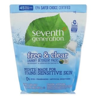Seventh Generation, ランドリー洗剤パック, フリー & クリアー, 45 パック, 31.7 oz (900 g)