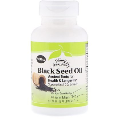 EuroPharma, Terry Naturally, ブラックシードオイル、500 mg、ビーガンソフトジェル60粒