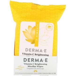 Derma E, ビタミンCブライトニングミセルウェットティッシュ、ウェットティッシュ30枚