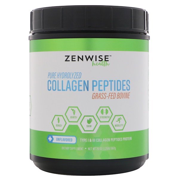 Zenwise Health, ピュア、加水分解コラーゲンペプチド、牧草飼育牛、無香料、20 oz (567 g)