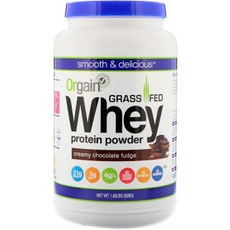 Orgain, 牧草飼育牛の牛乳が原料のホエイ プロテイン パウダー、クリーミー チョコレート ファッジ、1.82 lbs (828 g)