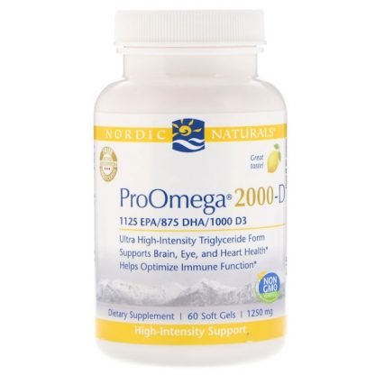 Nordic Naturals, プロオメガ2000-D、レモン、1,250 mg、ソフトジェル60粒