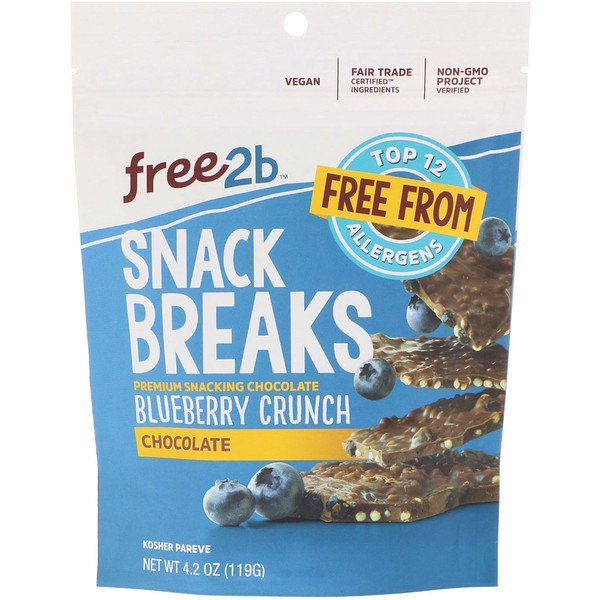 Free2B, スナックブレークス、ブルーベリークランチ、チョコレート、4.2オンス (119g)