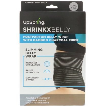UpSpring, Shrinkxベリー、竹炭繊維入り産後ベリーラップ、サイズ L/XL、ブラック