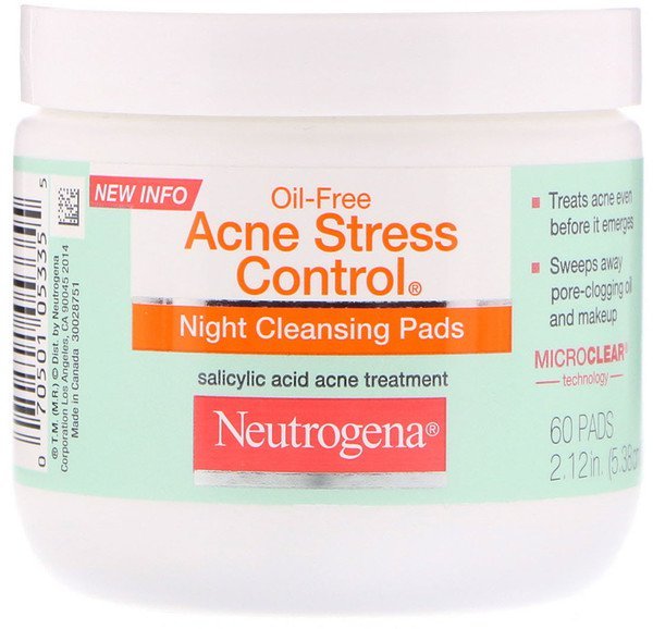 Neutrogena, オイルフリーアクネストレスコントロール、ナイトクレンジングパッド、60パッド (Discontinued Item)