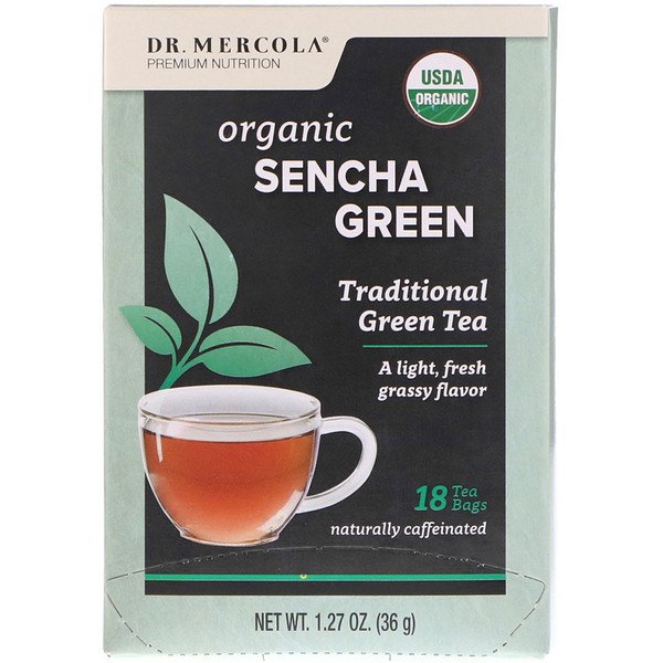 Dr. Mercola, オーガニック 煎茶 グリーン、伝統的な緑茶、ティーバッグ18袋、1.27 oz (36 g)