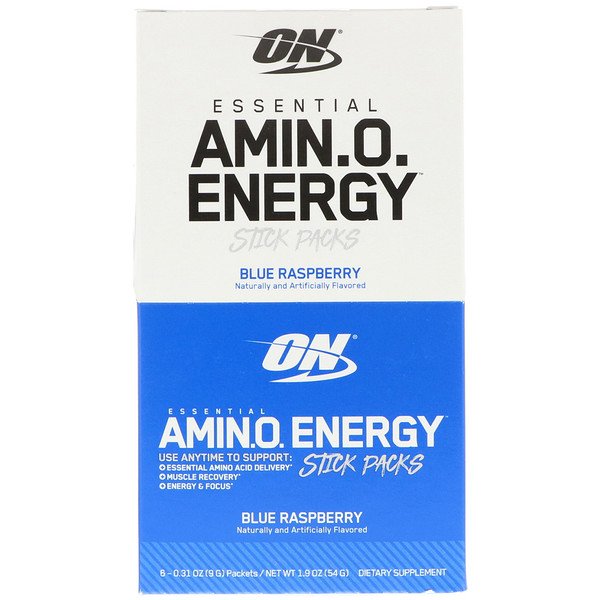 Optimum Nutrition, Essential Amin.O. Energy, Blue Raspberry, 6 Stick Packs, 0.31 oz (9 g) Each (Discontinued Item)