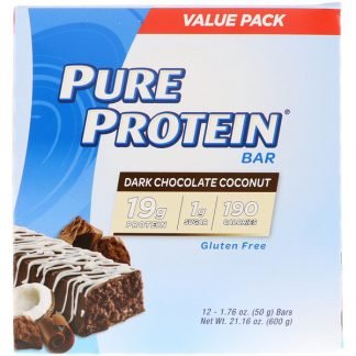 Pure Protein, ダークチョコレート ココナッツバー, 12本, 各50g（1.76 oz）