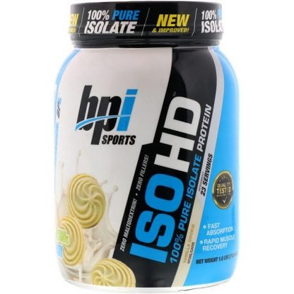 BPI Sports, ISO HD、100％純粋アイソレートプロテイン、バニラクッキー、1.6 lbs (713 g)