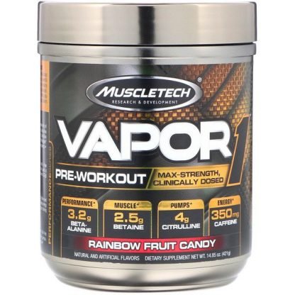 Muscletech, ヴェーパー1、プレワークアウト、レインボーフルーツキャンディ14.85 oz (421 g)