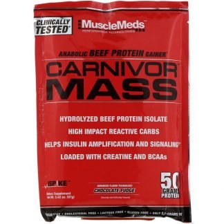 MuscleMeds, Carnivor Mass, Anabolic Beef Protein Gainer, Chocolate Fudge, 3.42 oz (97 g)
