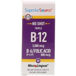 Superior Source, トリプルB-12、B-6 [P-5-P] / 葉酸、3000mcg / 800mcg、すぐ溶けるマイクロリンガル錠剤60錠