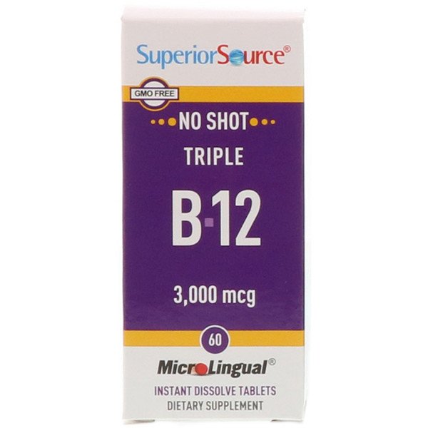 Superior Source, トリプルB-12、3000mcg、すぐ溶けるマイクロリンガル錠剤60錠