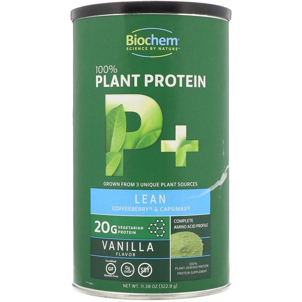 Biochem, 100%植物プロテイン、P+リーン、バニラフレーバー、11.38オンス (322.8 g)