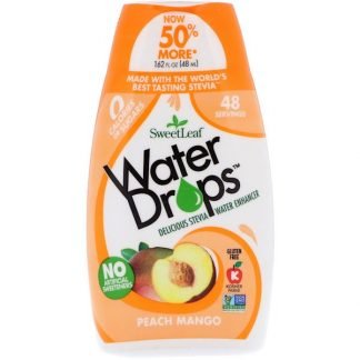 Wisdom Natural, スイートリーフ、ウォータードロップス、美味しいステビアウォーターエンハンサー、ピーチマンゴー、1.62液量オンス (48 ml)
