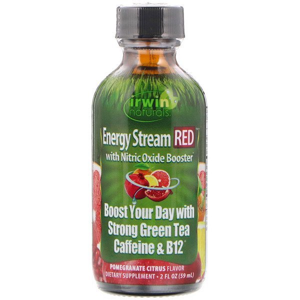 Irwin Naturals, NO(一酸化窒素)ブースター配合エナジーストリーム、ザクロとかんきつ類の風味、2 fl oz (59 ml)