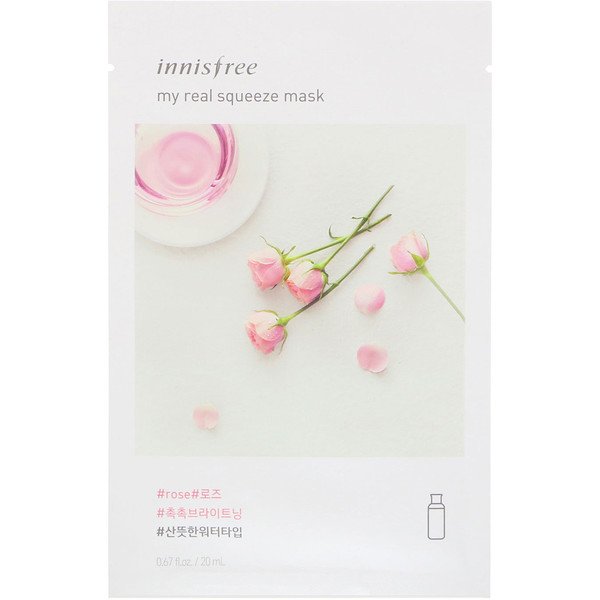 Innisfree, マイリアルスクイーズマスク、ローズ、1枚、0.67 fl oz (20 ml)