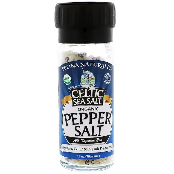 Celtic Sea Salt, Organic, Pepper Salt, Light Grey Celtic & Organic Peppercorns, 2.7 oz (76 g)