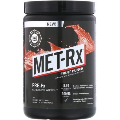 MET-Rx, プレフィックスエクストリームプレワークアウト、フルーツポンチ、16 oz (454 g)