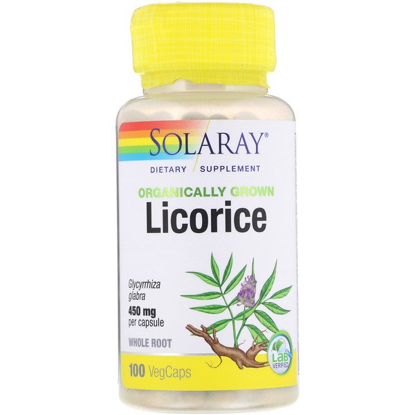 Solaray, 有機栽培リコライス、450 mg、100ベジカプセル
