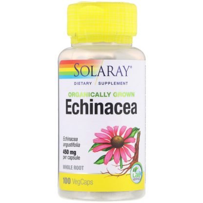 Solaray, 有機栽培エキナセア、450mg、VegCaps（ベジカプセル）100粒