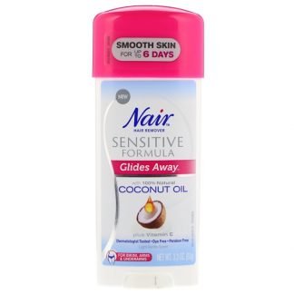 Nair , Hair Remover Cream, Sensitive Formula Glides Away with 100% Natural Coconut Oil plus Vitamin E, Light Gentle Scent, 3.3 oz (93 g)