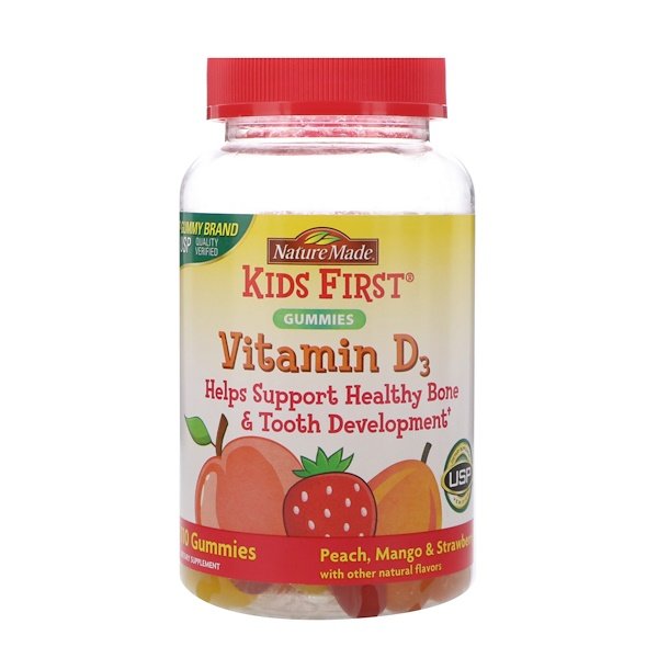 Nature Made, Kids First Vitamin D3 Gummies, Peach, Mango & Strawberry Flavors, 110 Gummies