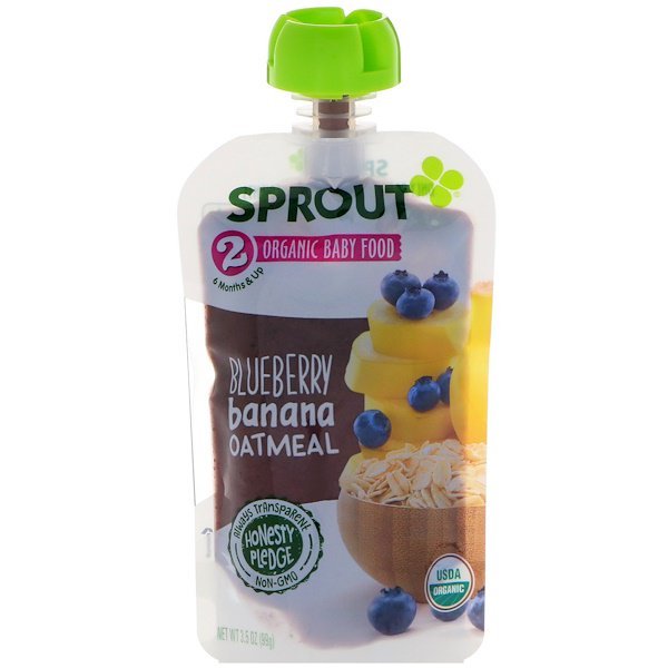 Sprout Organic, ベビーフード、ステージ2、ブルーベリー、バナナ、オートミール、3.5 oz (99 g) (Discontinued Item)