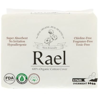 Rael, オーガニック薄型パッド、夜用、8枚