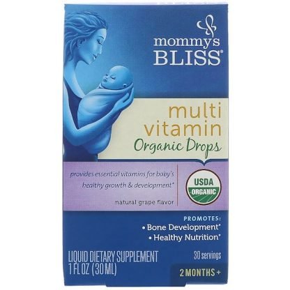 Mommy's Bliss, マルチビタミン、オーガニック滴剤、生後2カ月以上、天然ぶどう風味、1液量オンス (30 ml)