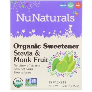 NuNaturals, オーガニック甘味料、ステビアとモンクフルーツ、35袋、1.24 oz (35 g)