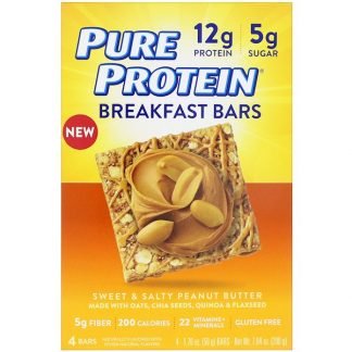 Pure Protein, ブレックファーストバー、スイート & ソルティーピーナッツバター、4本、各1.76オンス (50 g)