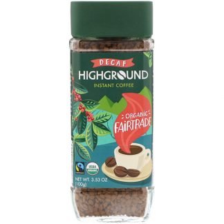 Highground Coffee, オーガニックインスタントコーヒー、ミディアム、カフェインなし、3.53オンス (100 g)