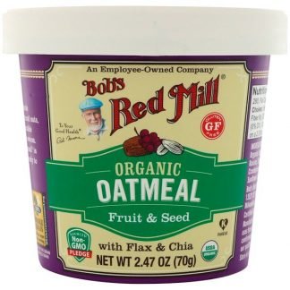 Bob's Red Mill, オーガニックオートミールカップ、亜麻とチア入りフルーツ & シード、2.47オンス (70 g)
