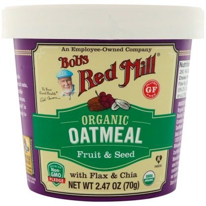 Bob's Red Mill, オーガニックオートミールカップ、亜麻とチア入りフルーツ & シード、2.47オンス (70 g)