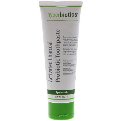 Hyperbiotics, 活性炭プロバイオティクスハミガキ、スペアミント、4 oz (113 g)