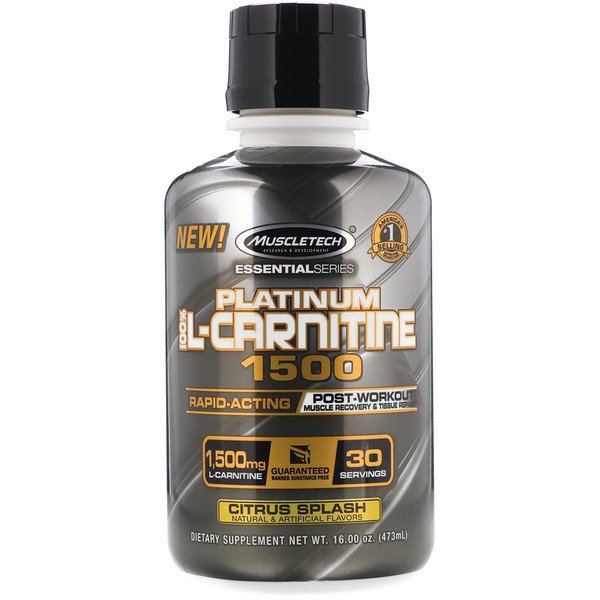 Muscletech, Platinum 100% L-Carnitine, Post-Workout, Citrus Splash, 1,500 mg, 16 oz (473 ml)