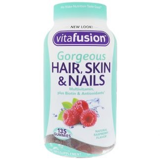 VitaFusion, ゴージャスヘア、スキン&ネイル マルチビタミン、ナチュラルラズベリーフレーバー、グミ135個